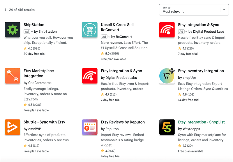Shopify integrations for Etsy