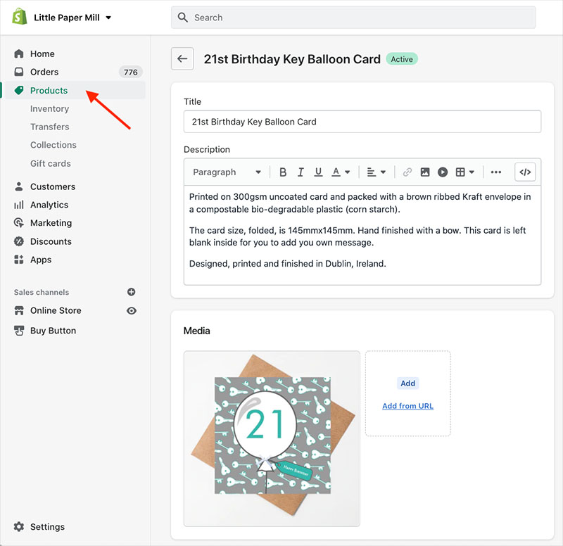 The Shopify interface