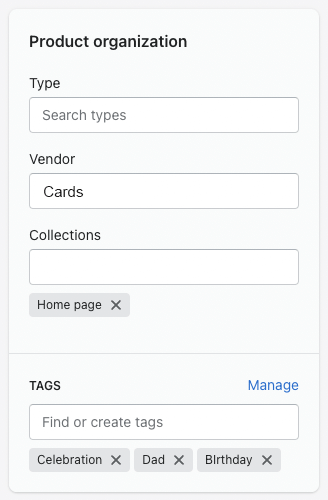 Product organization in Shopify