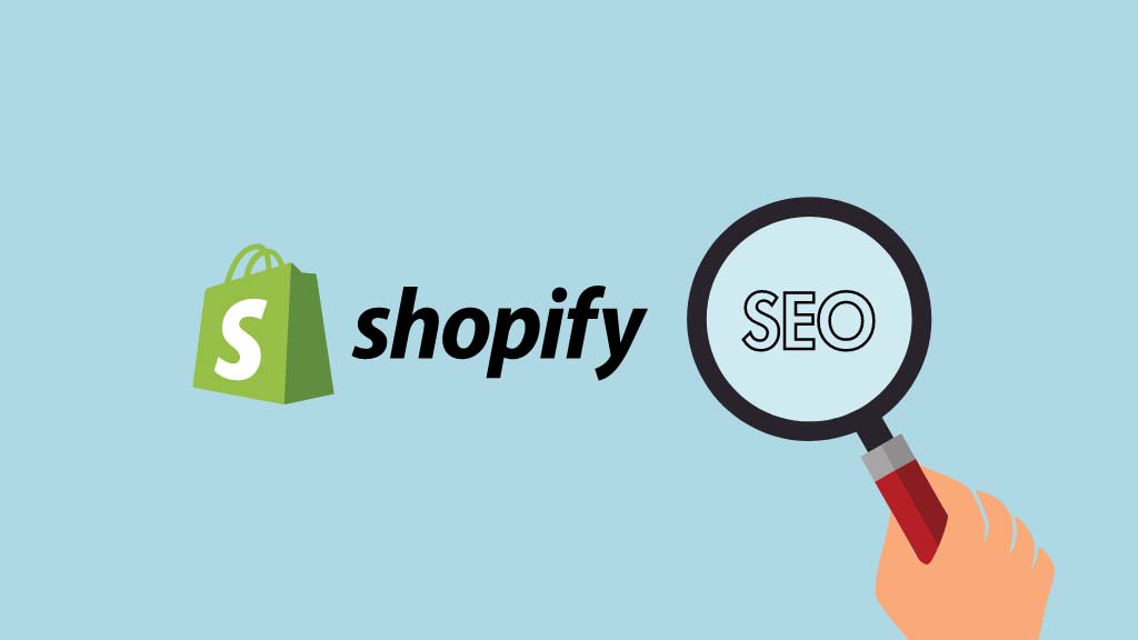 Shopify SEO (image of the Shopify logo and a magnifying glass)