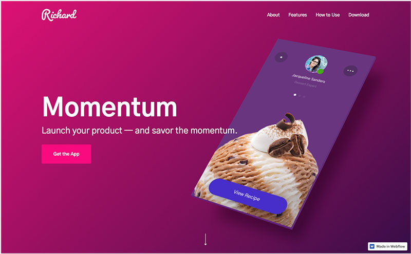 Example of a Webflow template, 'Momentum'