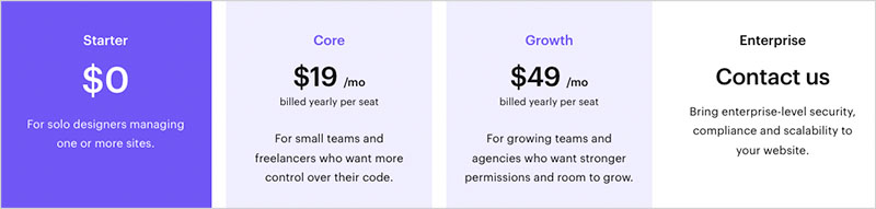 Pricing for Webflow's 'Workspace' plans
