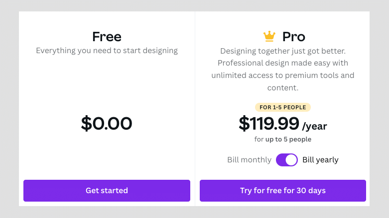The two main Canva plans