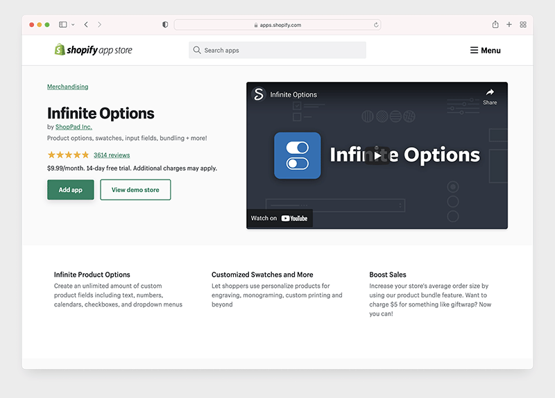 The 'Infinite Options' app