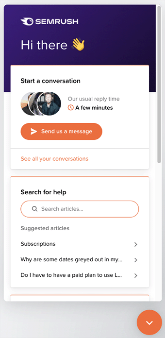 The Semrush live chat option