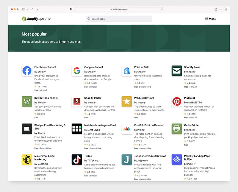 The Shopify App store