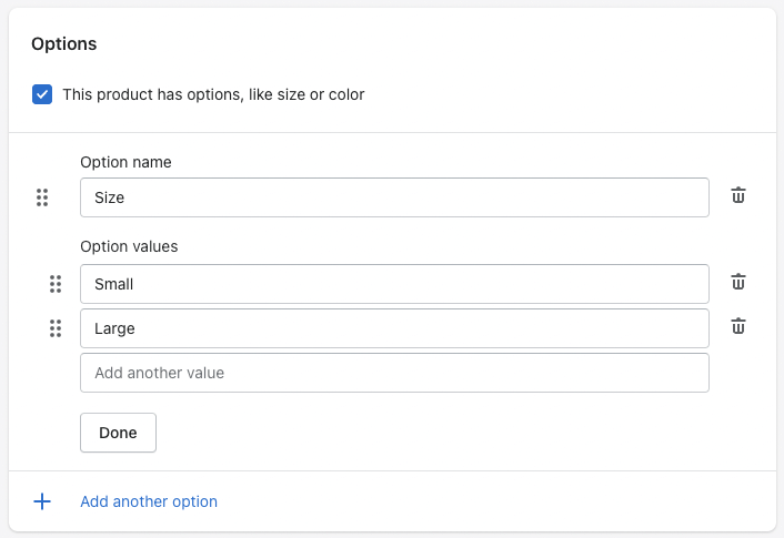 Adding product options and variants