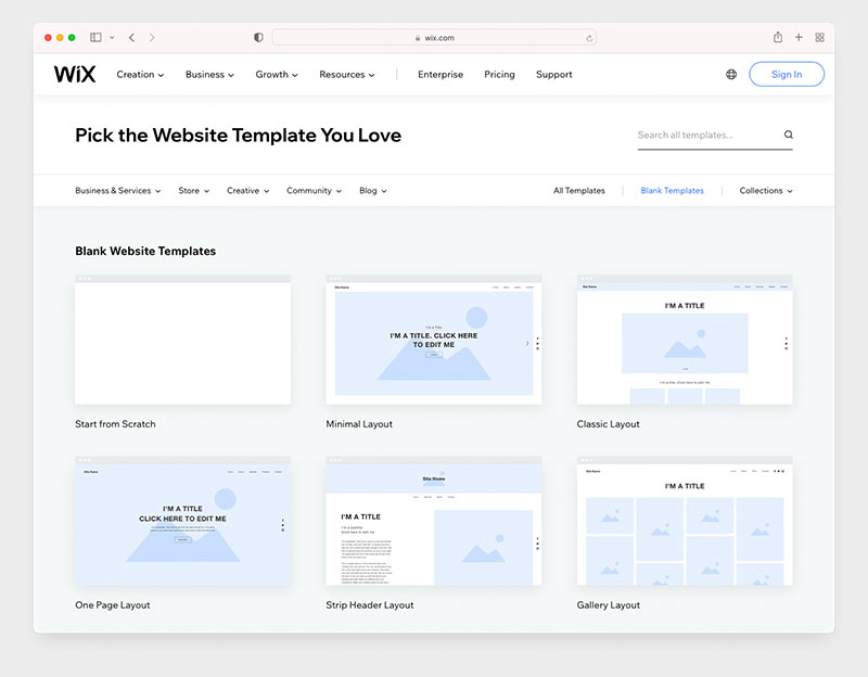 Blank templates in Wix