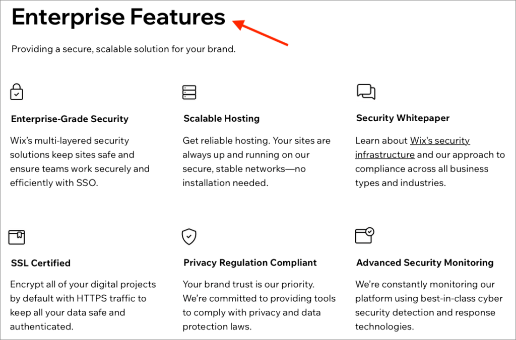 Some of the key 'Wix Enterprise' features