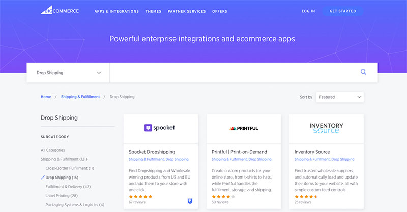 Dropshipping apps in the BigCommerce app store