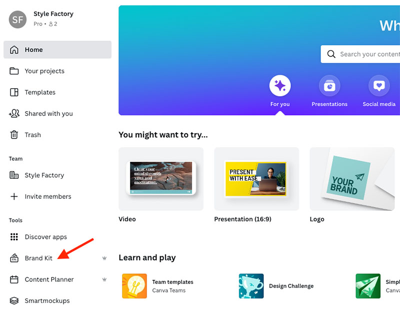 Accessing the Canva Brand Kit feature.