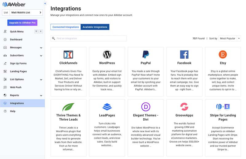 AWeber apps and integrations