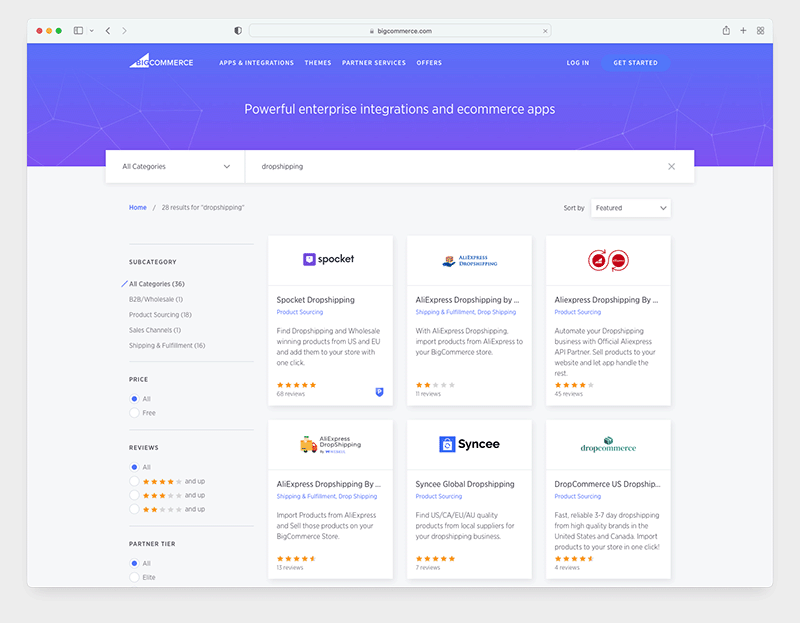 Dropshipping apps in the BigCommerce app store
