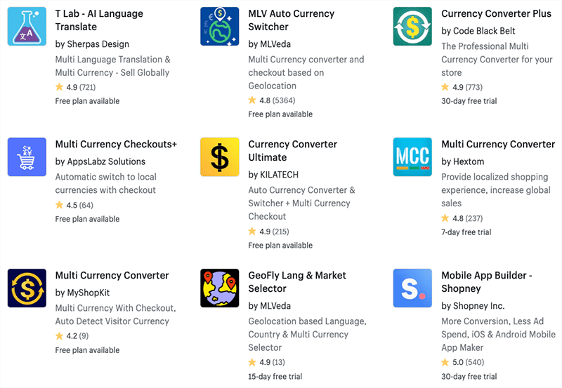 Currency converter apps for Shopify