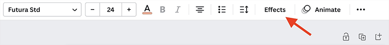 The effects option in the Canva menu bar