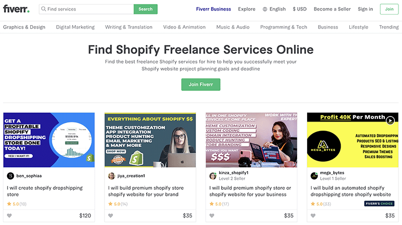 The Fiverr website