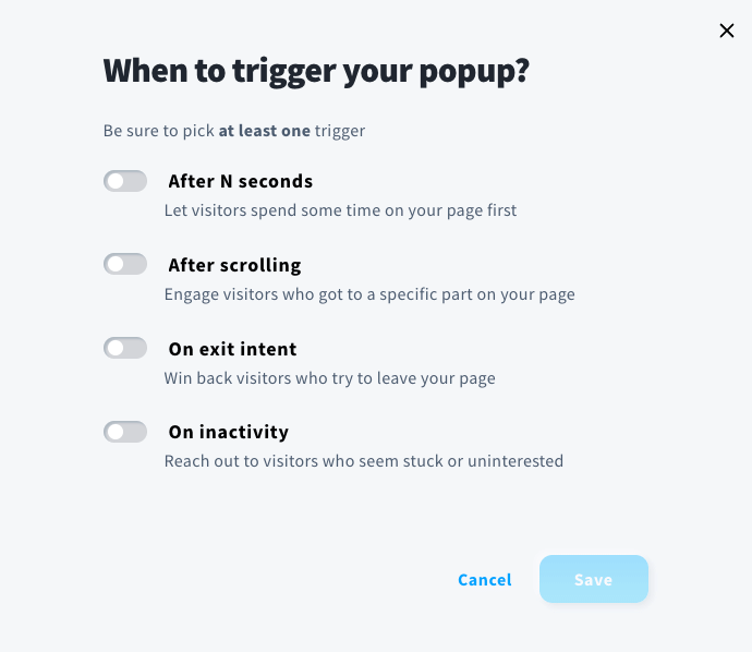 Form trigger options.