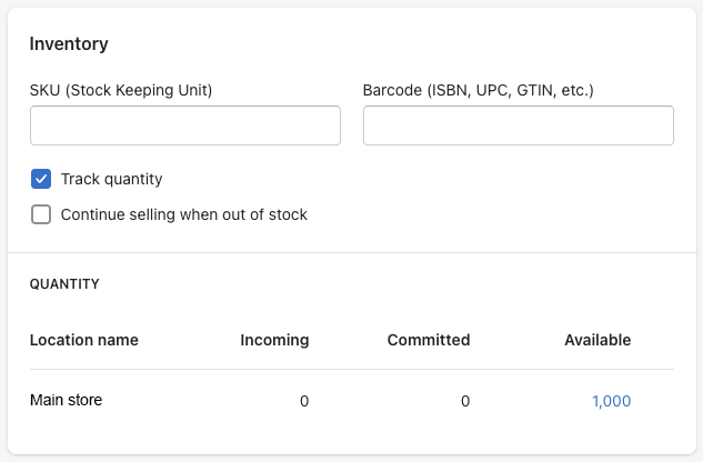 Inventory settings in Shopify