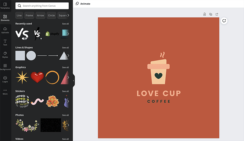 Logo template in the Canva interface