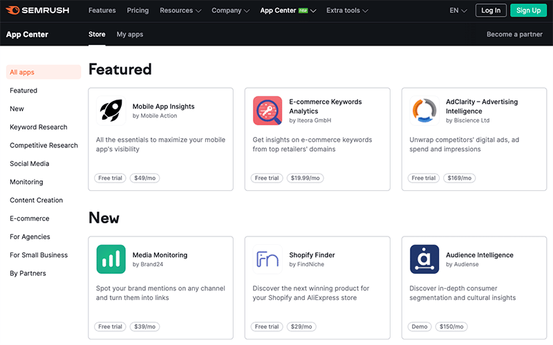 The Semrush app center