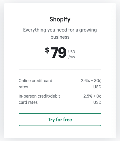 'Shopify' plan pricing