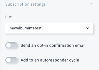 Subscription settings for GetResponse forms