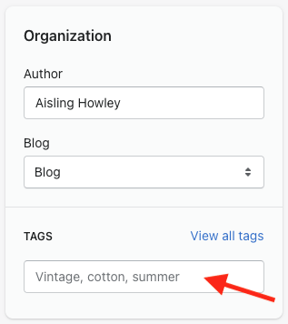 In Shopify, blog categorization is limited to tagging