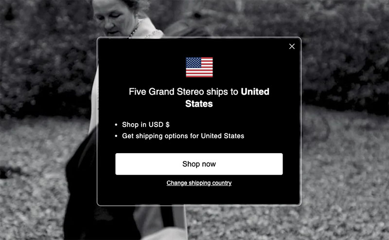Shopify's currency-selction pop-up