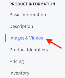 Accessing the 'Images and Videos' tab to change a product's alt text