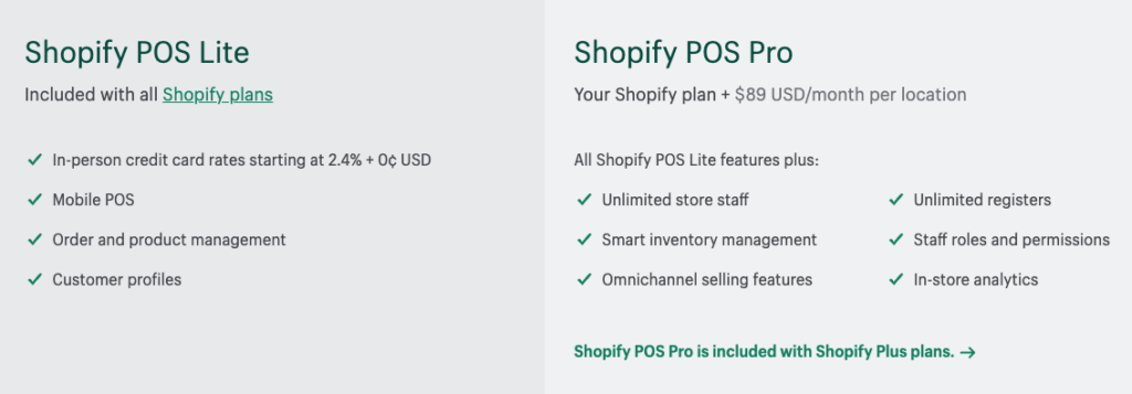 The main differences between Shopify POS Lite and Shopify POS Pro