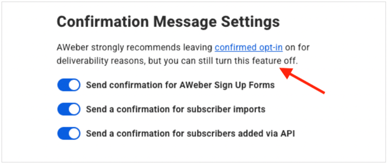 Double opt-in settings in Aweber.