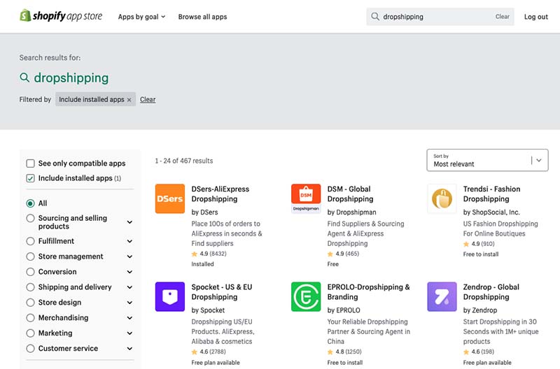 Dropshipping apps in Shopify