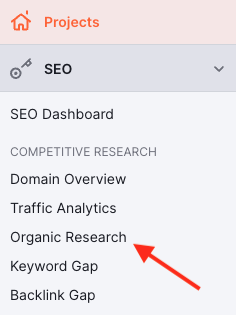 Semrush's 'Competitive Research' menu