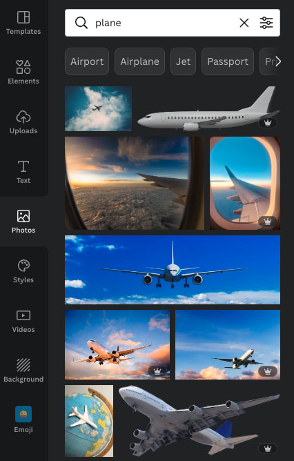 Examples of stock photos in Canva.