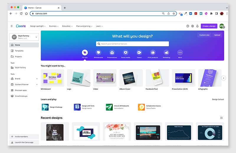 The Canva dashboard.