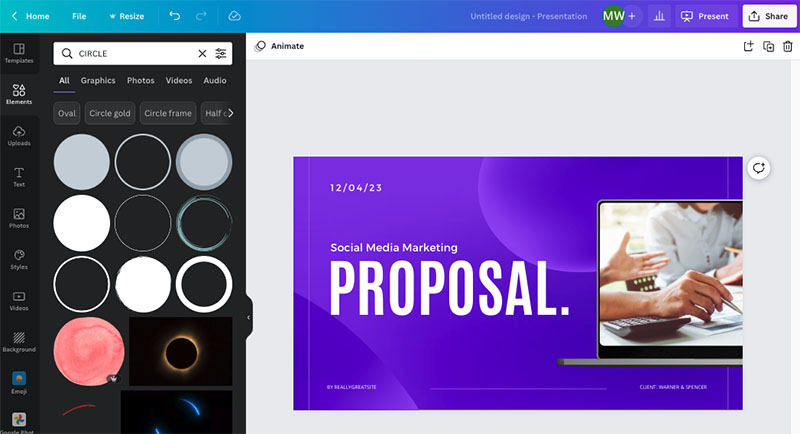 The Canva interface.