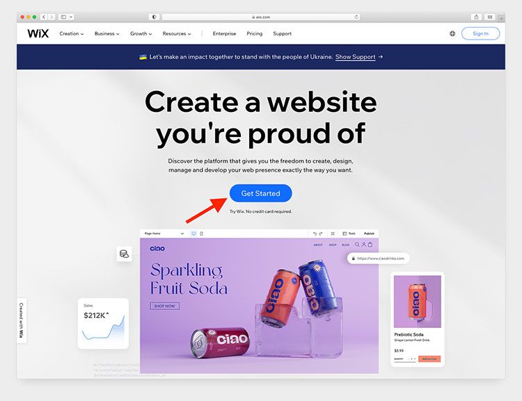 Starting a Wix free trial on the Wix website.