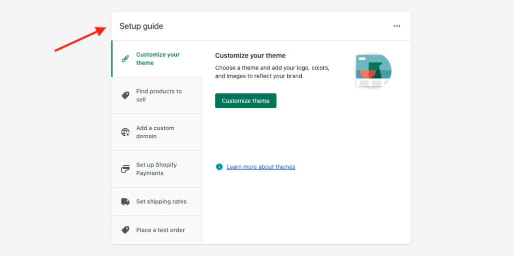 The onboarding process in Shopify.
