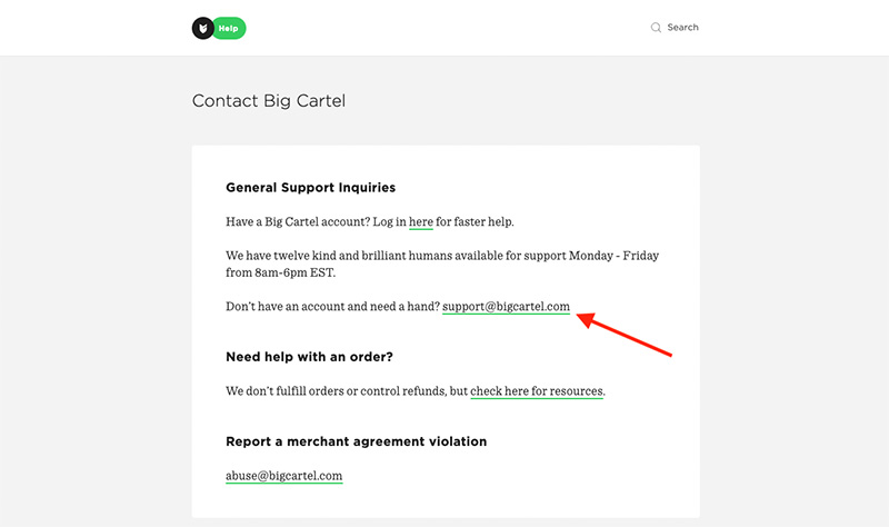 Big Cartel customer support
