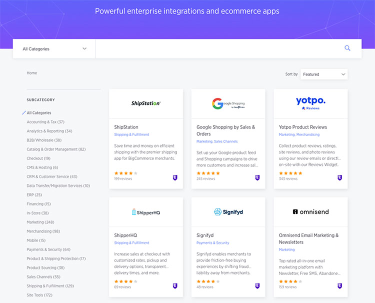 The BigCommerce app store