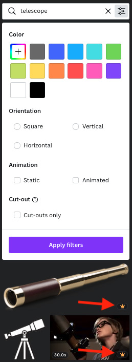 Canva free plan filters
