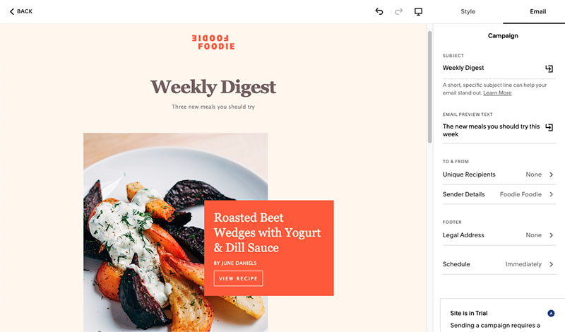 Creating emails with Squarespace email campaigns — the templates are high quality and the interface is easy to use.