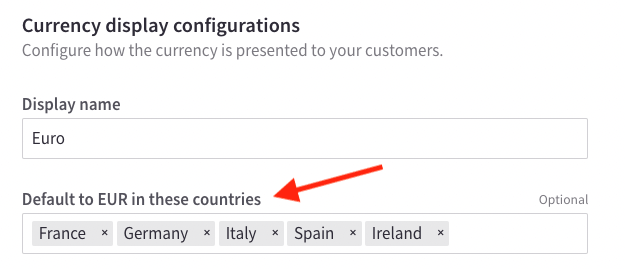 Configuring currency display settings for users in different locations