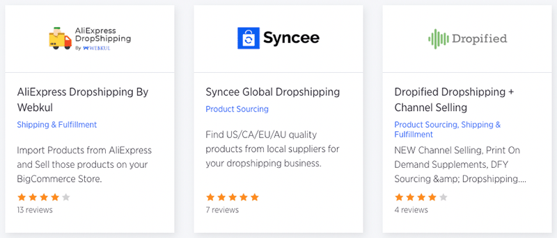 Some examples of BigCommerce dropshipping apps.