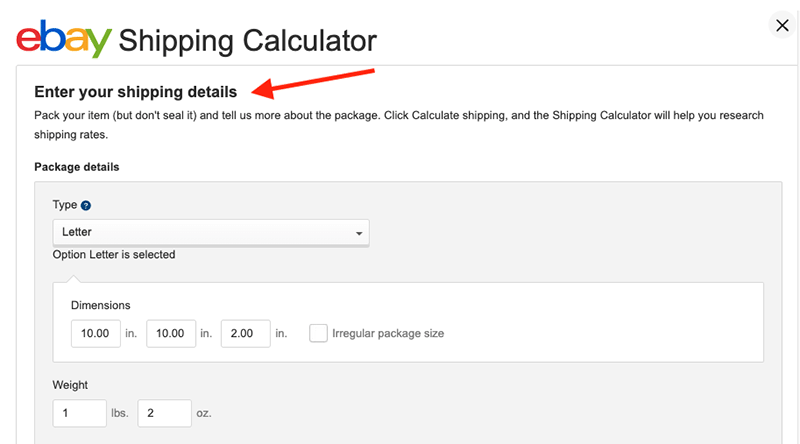 eBay's integrated shipping calculator.