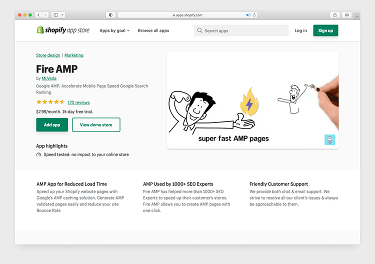 The 'Fire Amp' app for Shopify