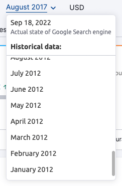 Accessing historical data in Semrush