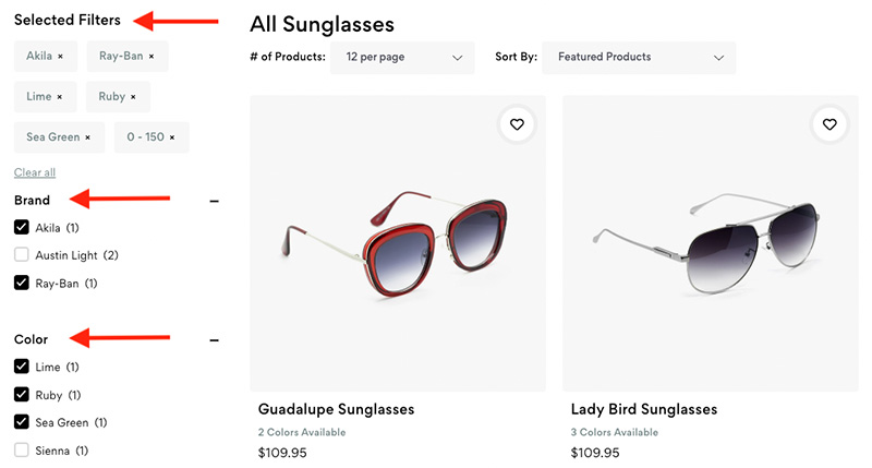 Product filtering in BigCommerce.