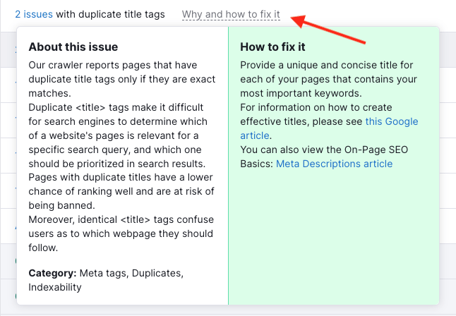 Semrush contextual help example