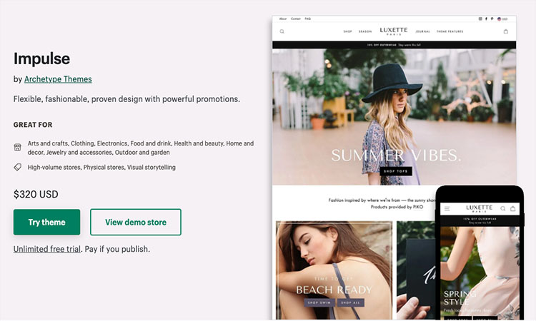 Shopify's most popular premium theme, 'Impulse'